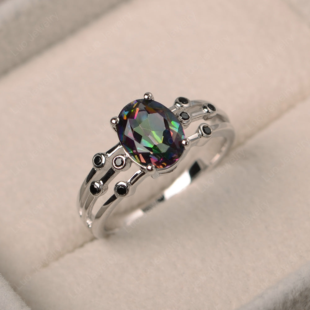 Oval Shaped Mystic Topaz Ring Art Deco Silver - LUO Jewelry