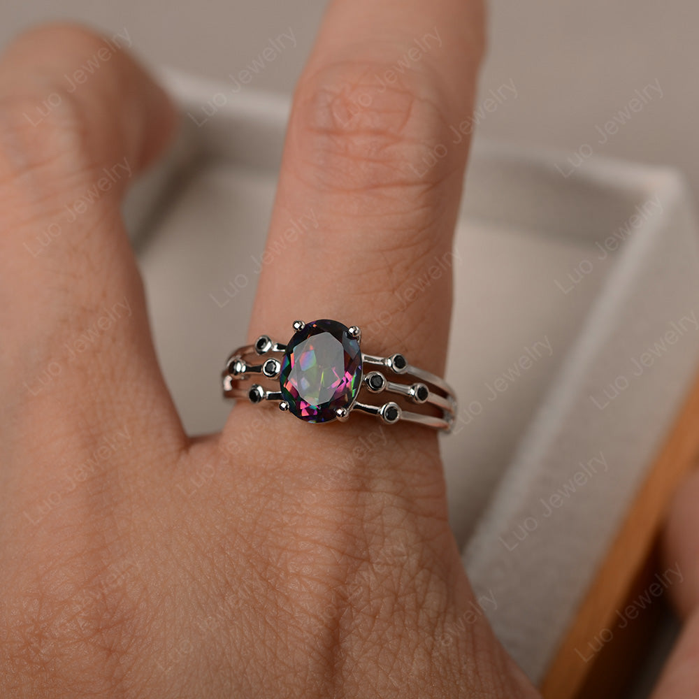 Oval Shaped Mystic Topaz Ring Art Deco Silver - LUO Jewelry