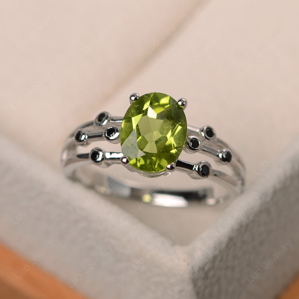 Oval Shaped Peridot Ring Art Deco Silver - LUO Jewelry