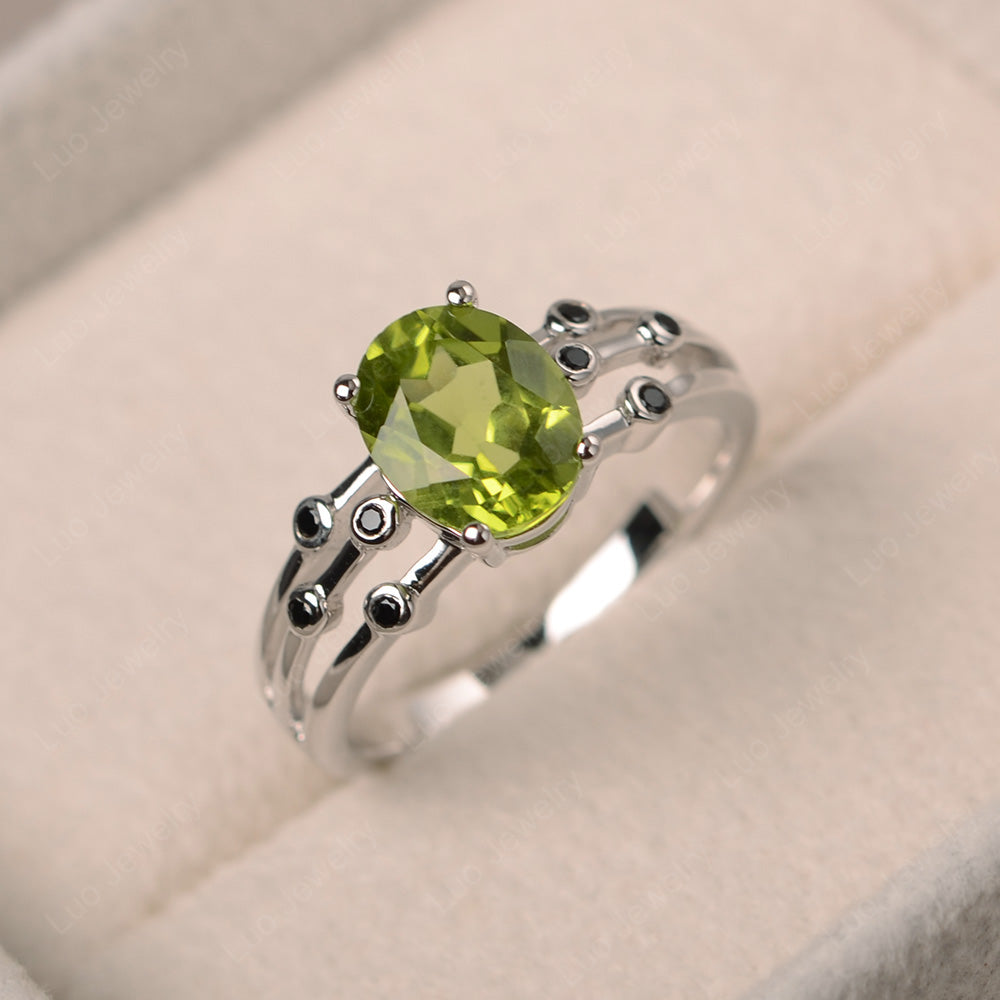 Oval Shaped Peridot Ring Art Deco Silver - LUO Jewelry