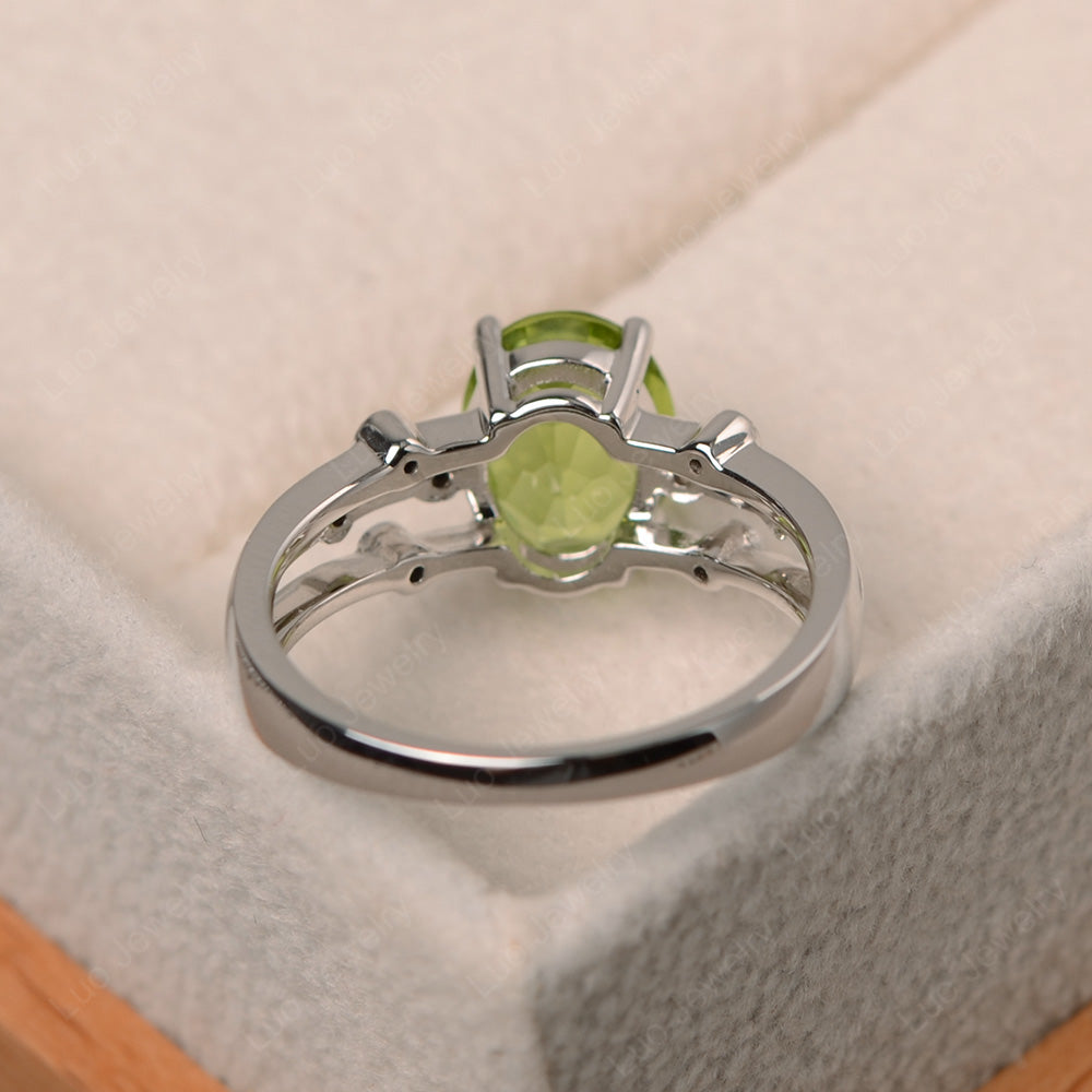Oval Shaped Peridot Ring Art Deco Silver - LUO Jewelry