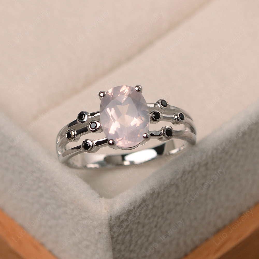 Oval Shaped Rose Quartz Ring Art Deco Silver - LUO Jewelry