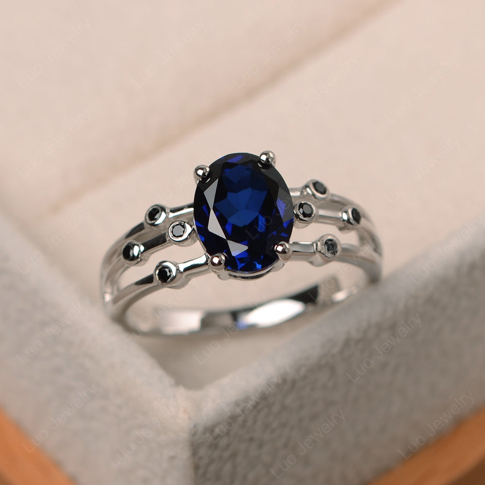 Oval Shaped Lab Sapphire Ring Art Deco Silver - LUO Jewelry