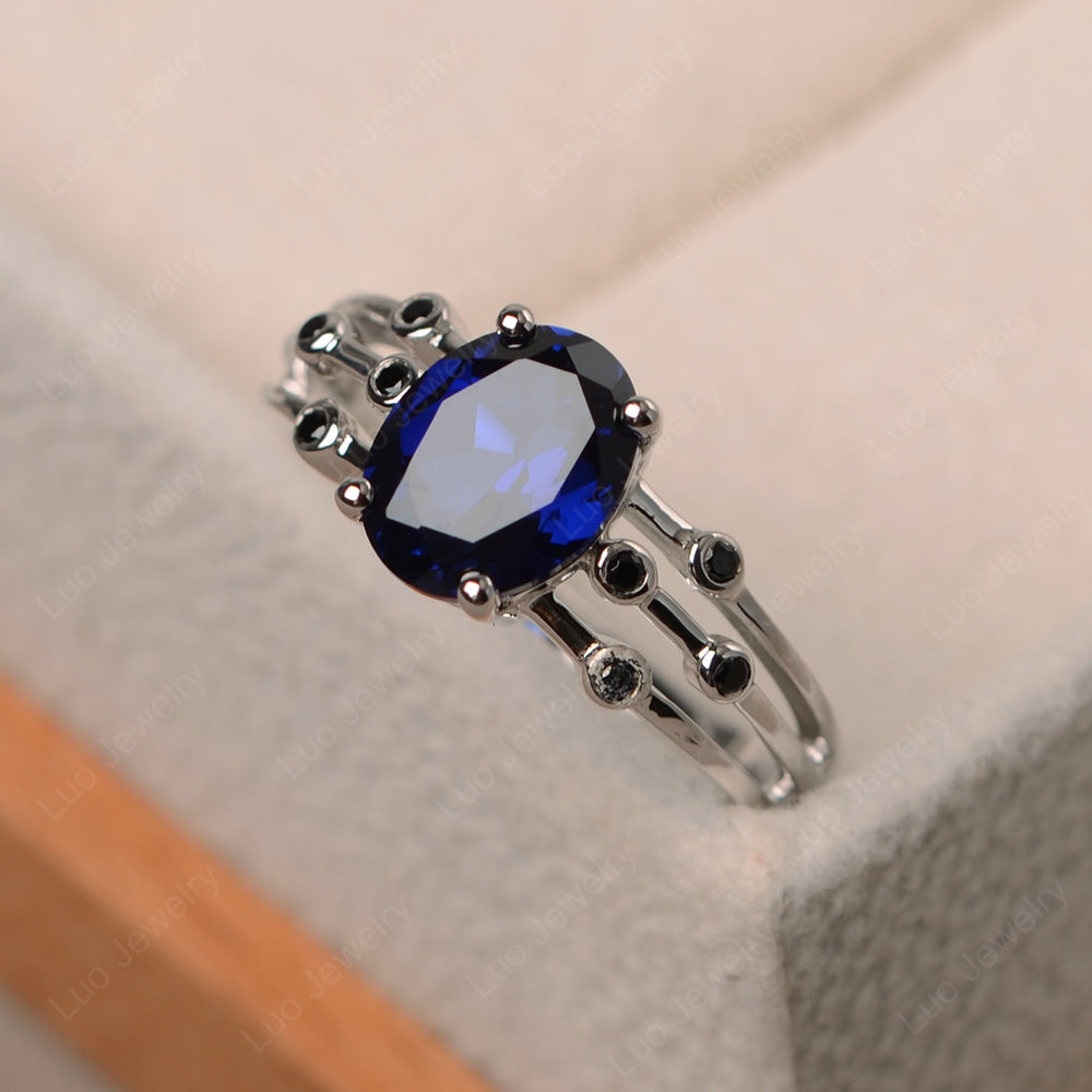 Oval Shaped Lab Sapphire Ring Art Deco Silver - LUO Jewelry
