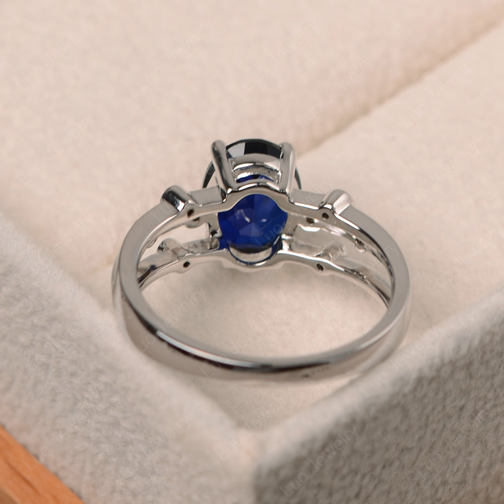 Oval Shaped Lab Sapphire Ring Art Deco Silver - LUO Jewelry