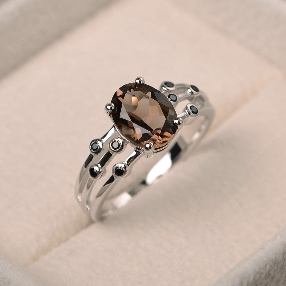 Oval Shaped Smoky Quartz  Ring Art Deco Silver - LUO Jewelry