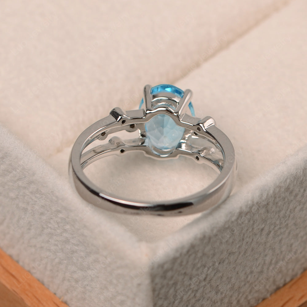 Oval Shaped Swiss Blue Topaz Ring Art Deco Silver - LUO Jewelry