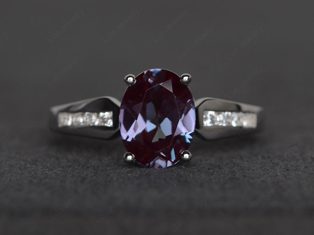 Oval Cut Alexandrite Ring With Channel Set Band - LUO Jewelry