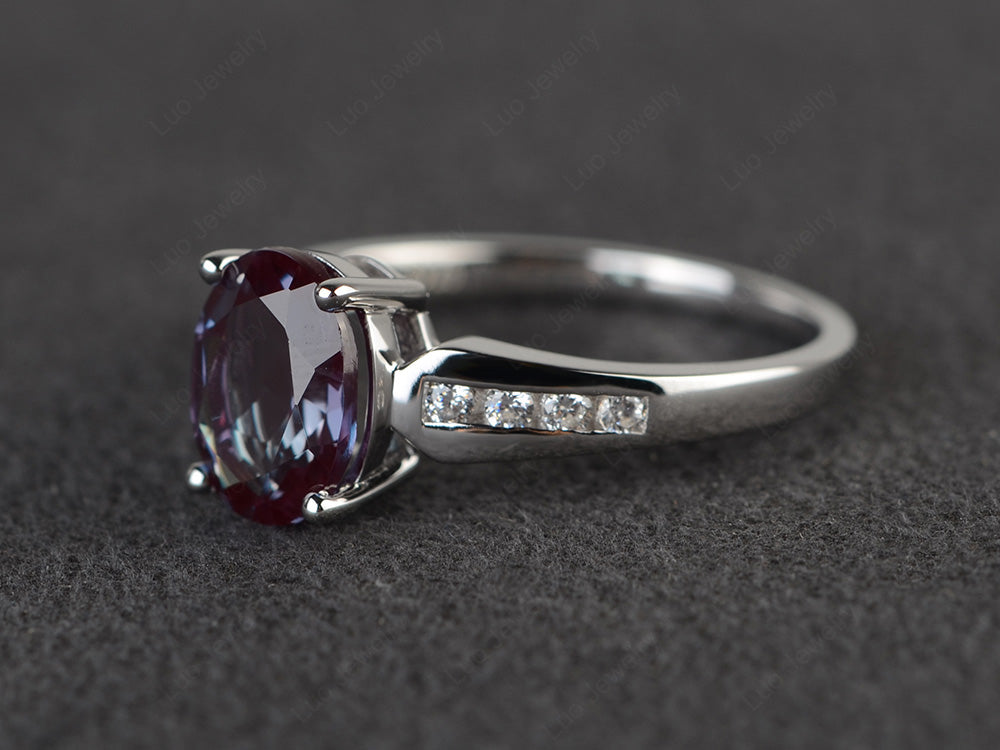 Oval Cut Alexandrite Ring With Channel Set Band - LUO Jewelry