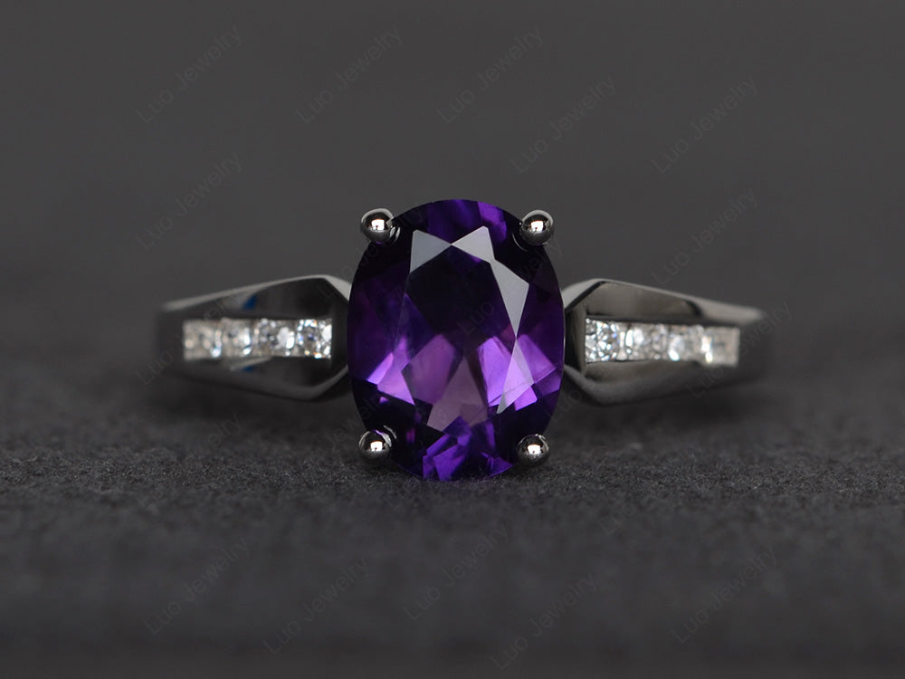 Oval Cut Amethyst Ring With Channel Set Band - LUO Jewelry