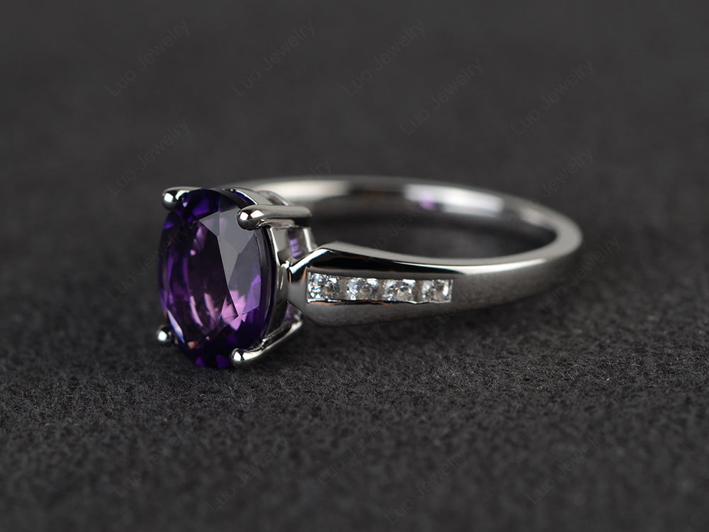 Oval Cut Amethyst Ring With Channel Set Band - LUO Jewelry