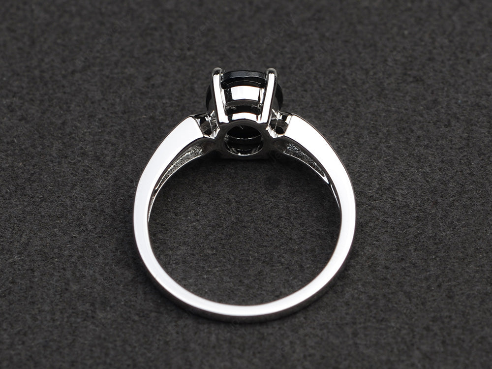 Oval Cut Black Stone Ring With Channel Set Band - LUO Jewelry