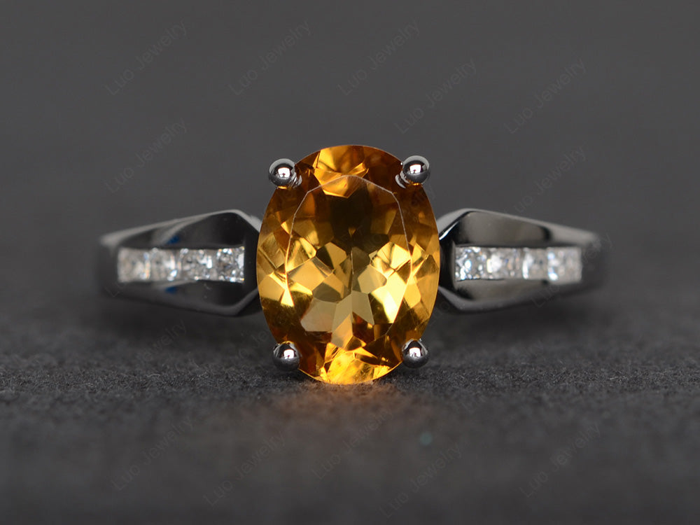 Oval Cut Citrine Ring With Channel Set Band - LUO Jewelry