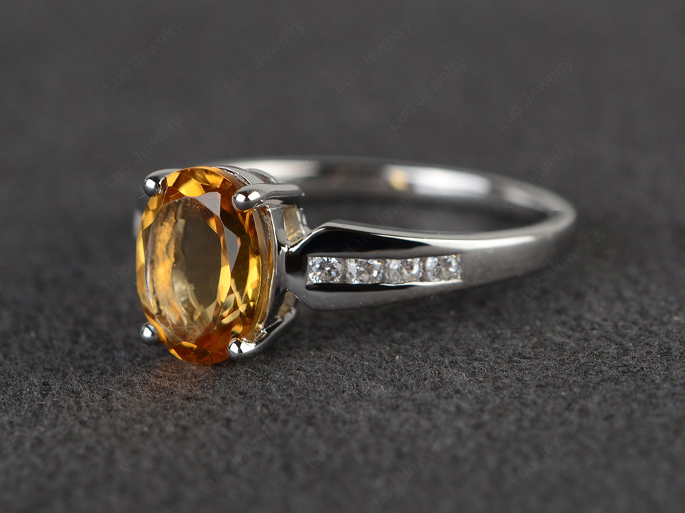 Oval Cut Citrine Ring With Channel Set Band - LUO Jewelry