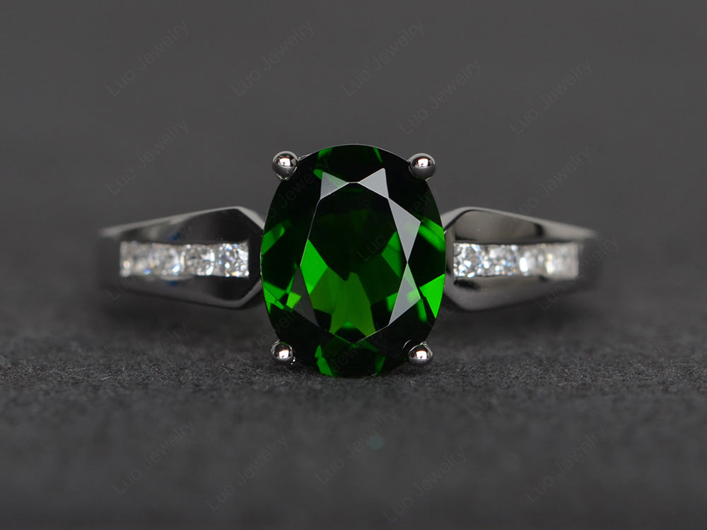 Oval Cut Diopside Ring With Channel Set Band - LUO Jewelry