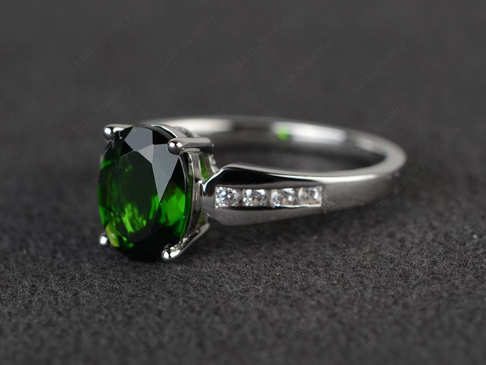 Oval Cut Diopside Ring With Channel Set Band - LUO Jewelry