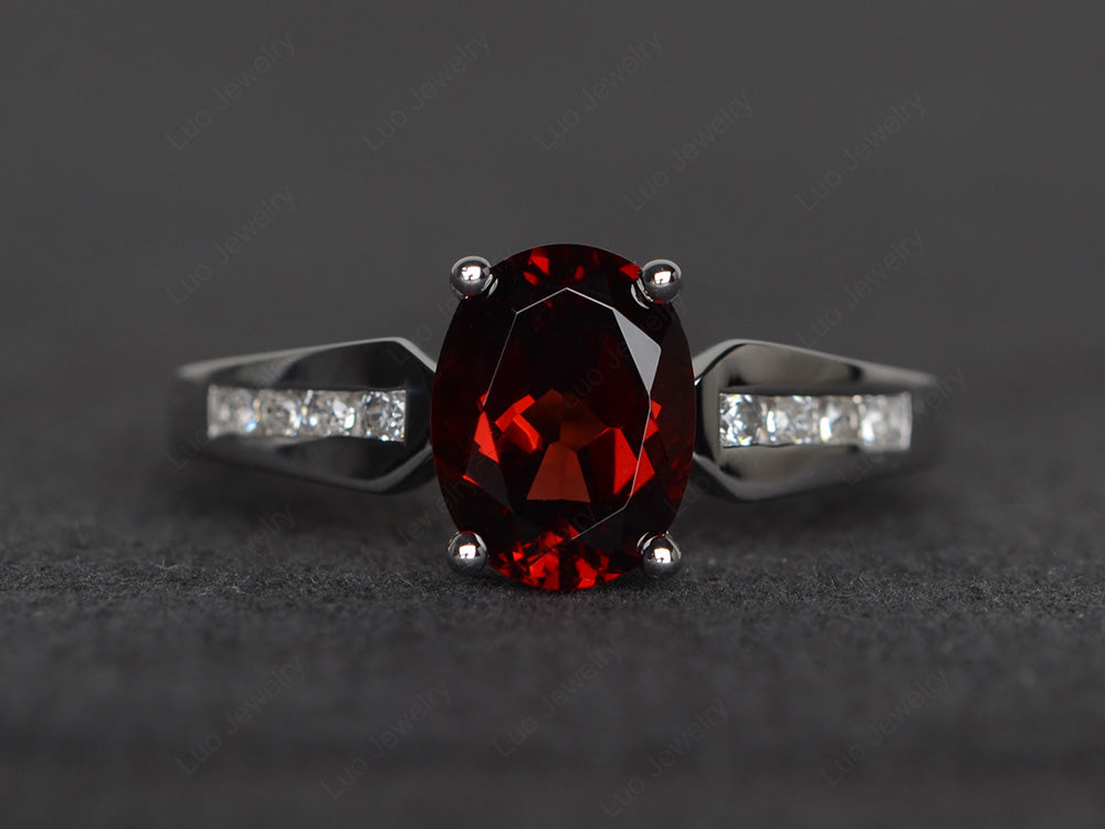 Oval Cut Garnet Ring With Channel Set Band - LUO Jewelry