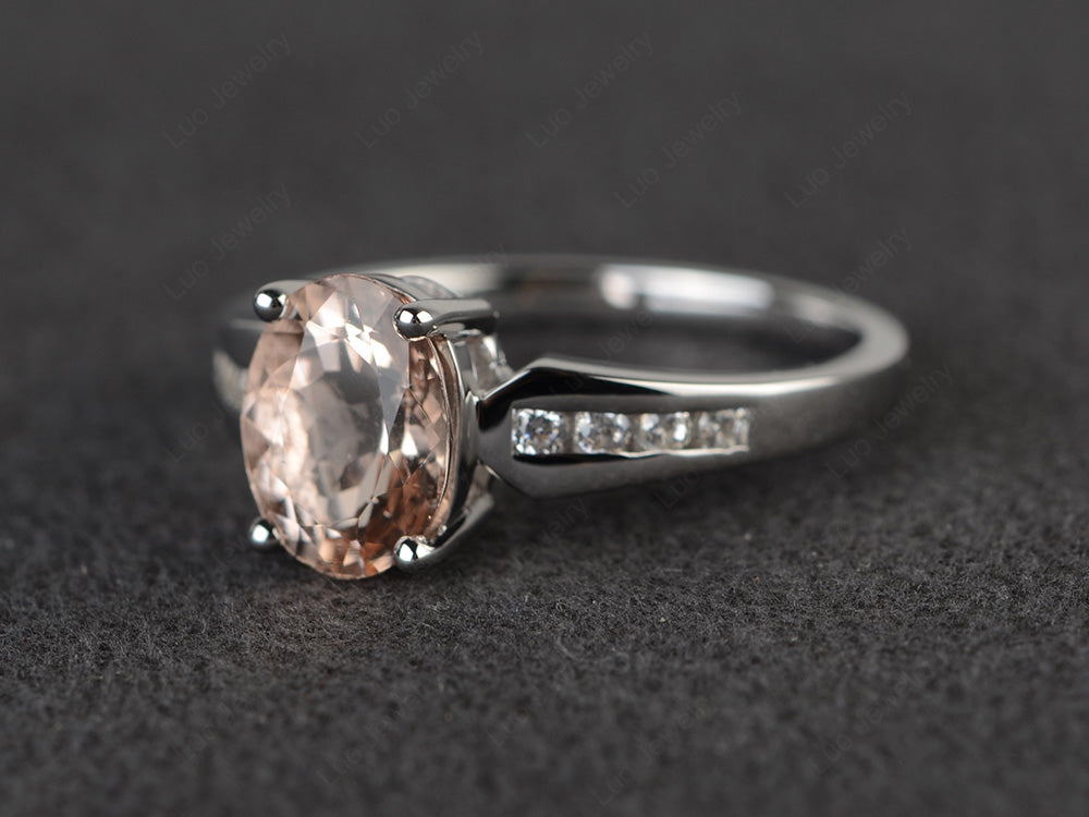 Oval Cut Morganite Ring With Channel Set Band - LUO Jewelry