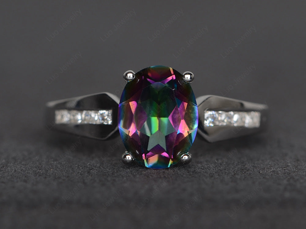 Oval Cut Mystic Topaz Ring With Channel Set Band - LUO Jewelry