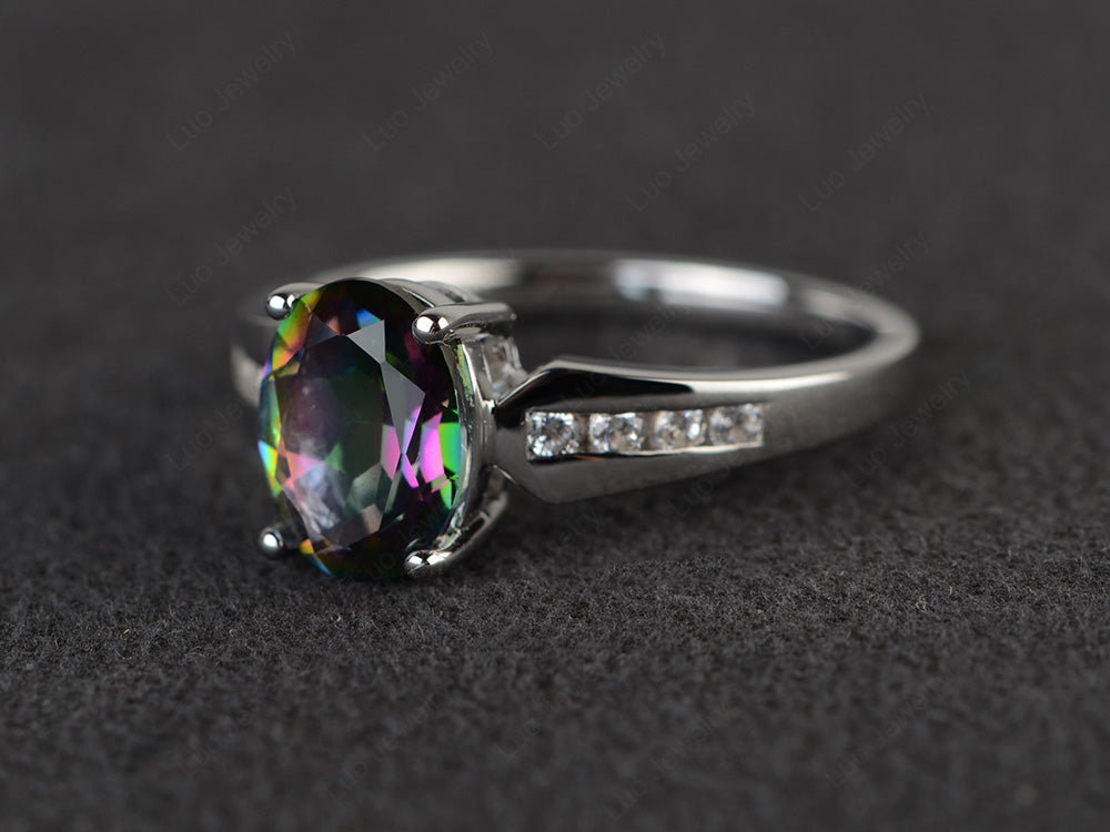 Oval Cut Mystic Topaz Ring With Channel Set Band - LUO Jewelry