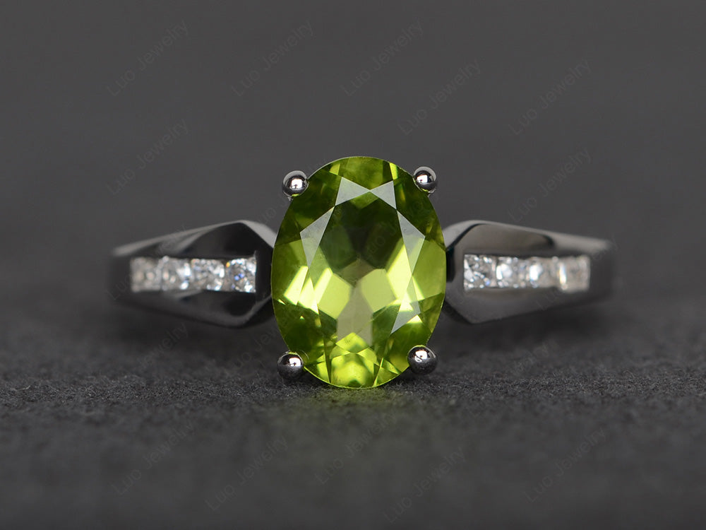 Oval Cut Peridot Ring With Channel Set Band - LUO Jewelry