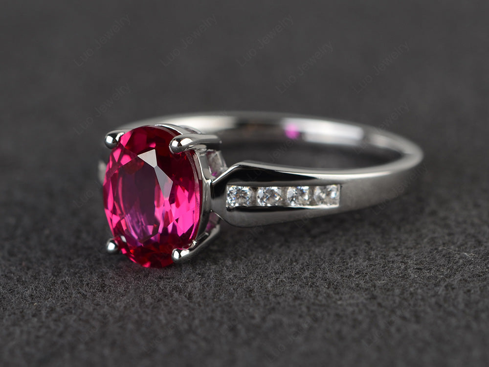 Oval Cut Ruby Ring With Channel Set Band - LUO Jewelry