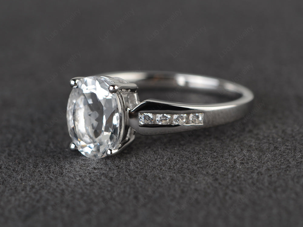 Oval Cut White Topaz Ring With Channel Set Band - LUO Jewelry