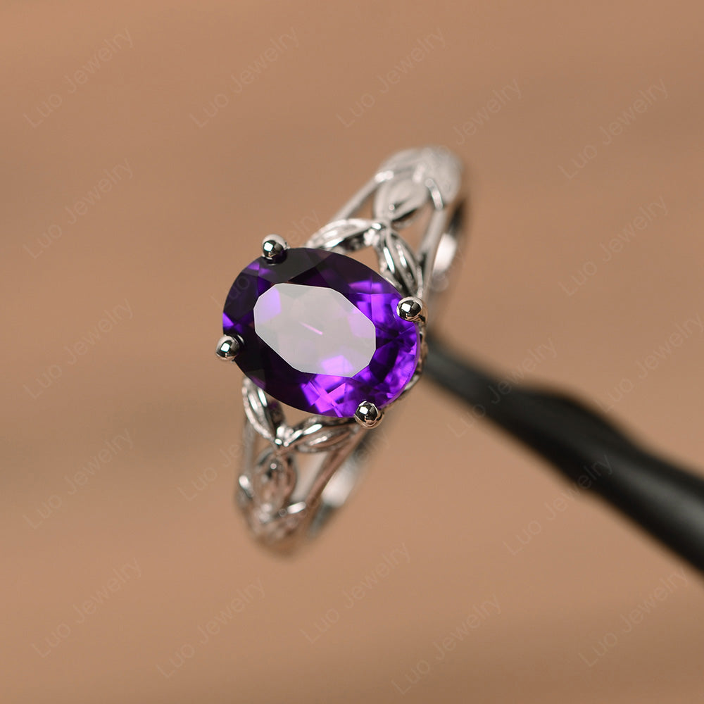 Oval Shaped Amethyst Solitaire Ring Art Deco - LUO Jewelry