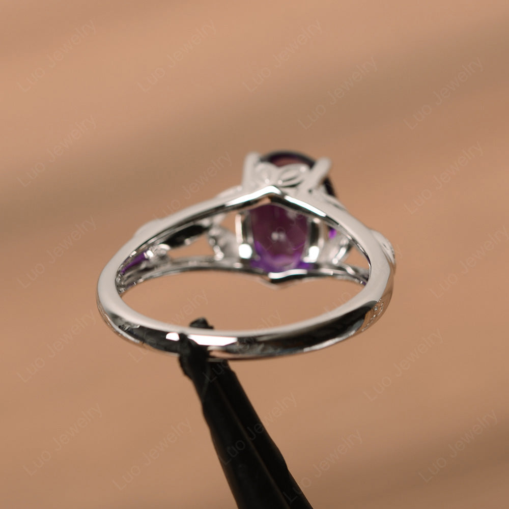 Oval Shaped Amethyst Solitaire Ring Art Deco - LUO Jewelry