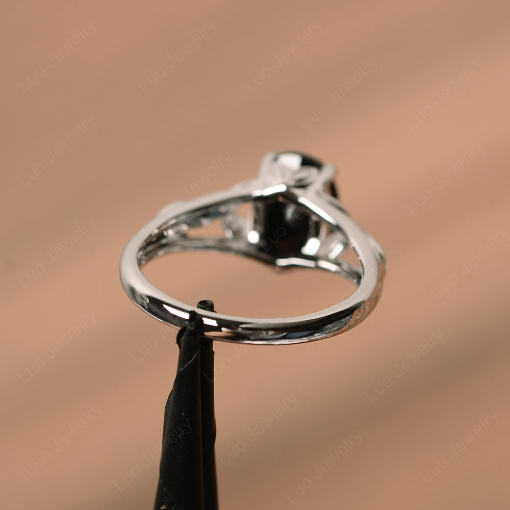 Oval Shaped Black Stone Solitaire Ring Art Deco - LUO Jewelry