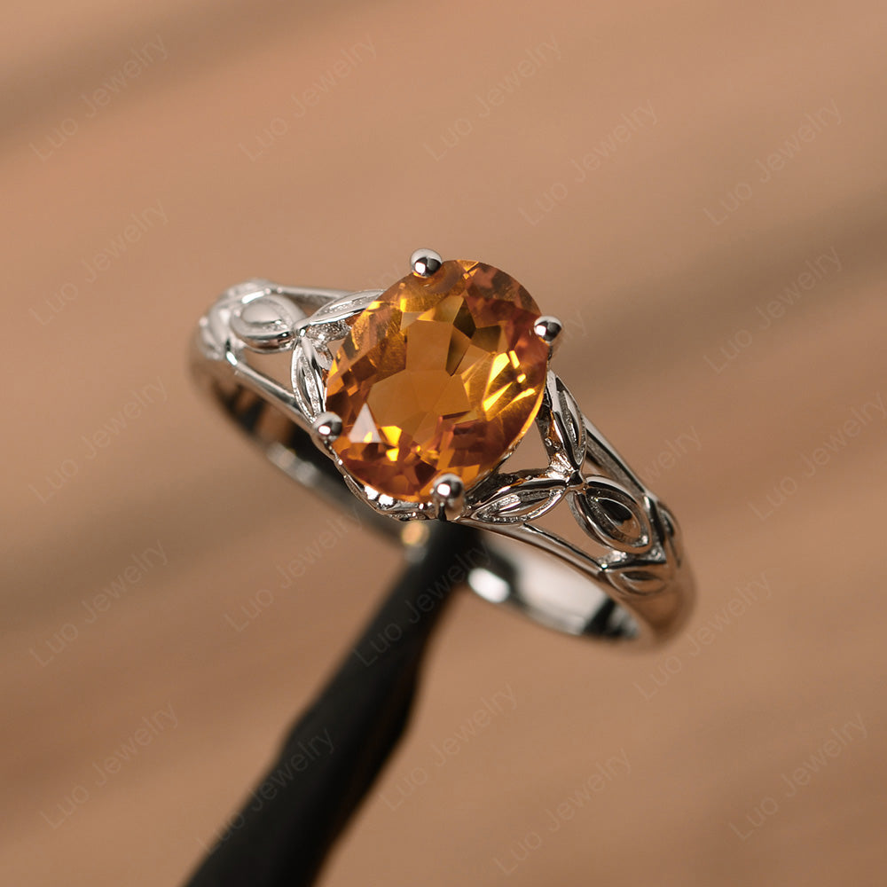 Oval Shaped Citrine Solitaire Ring Art Deco - LUO Jewelry