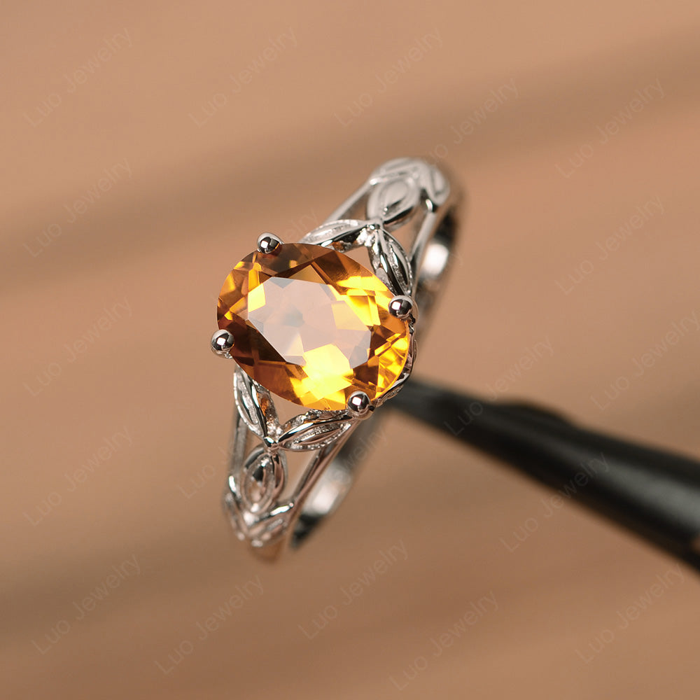 Oval Shaped Citrine Solitaire Ring Art Deco - LUO Jewelry