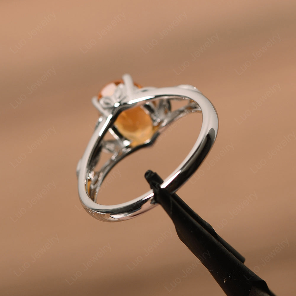 Oval Shaped Citrine Solitaire Ring Art Deco - LUO Jewelry