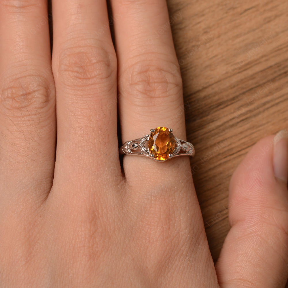 Oval Shaped Citrine Solitaire Ring Art Deco - LUO Jewelry