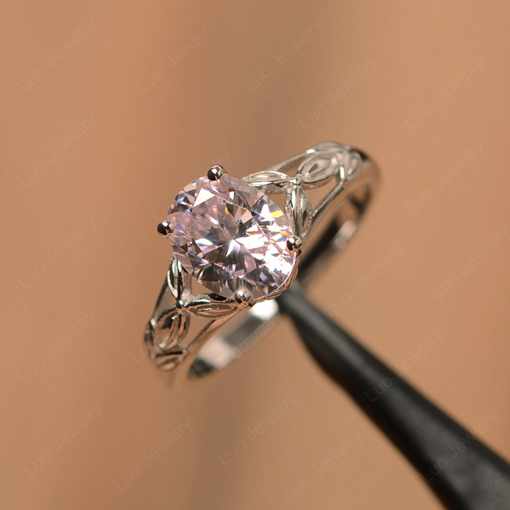 Oval Shaped Cubic Zirconia Solitaire Ring Art Deco - LUO Jewelry