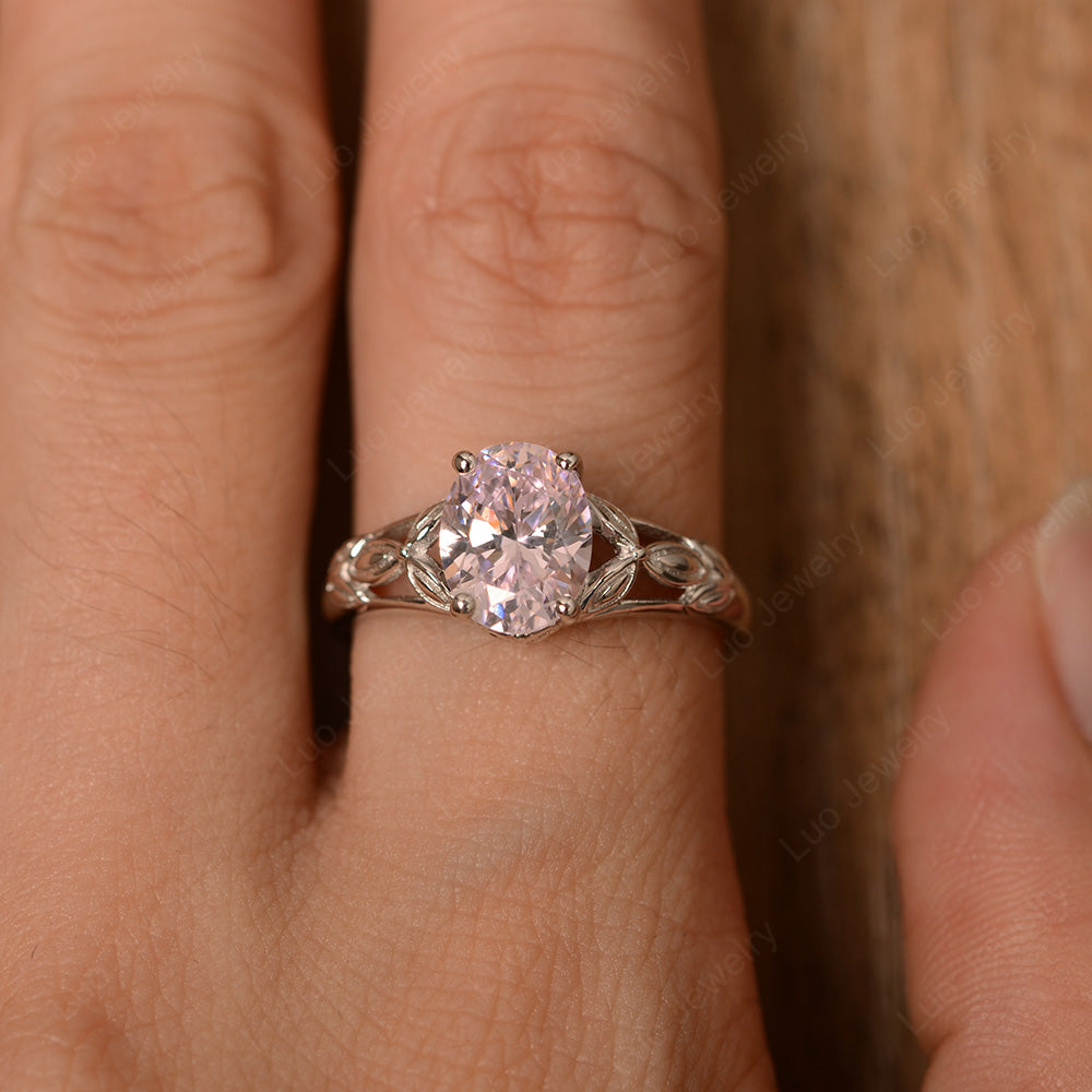 Oval Shaped Cubic Zirconia Solitaire Ring Art Deco - LUO Jewelry