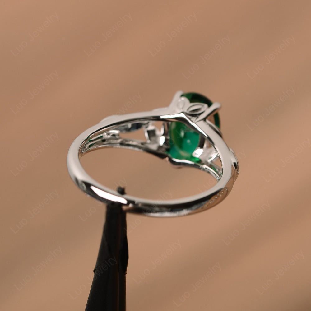 Oval Shaped Lab Emerald Solitaire Ring Art Deco - LUO Jewelry