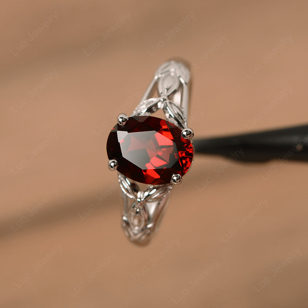 Oval Shaped Garnet Solitaire Ring Art Deco - LUO Jewelry