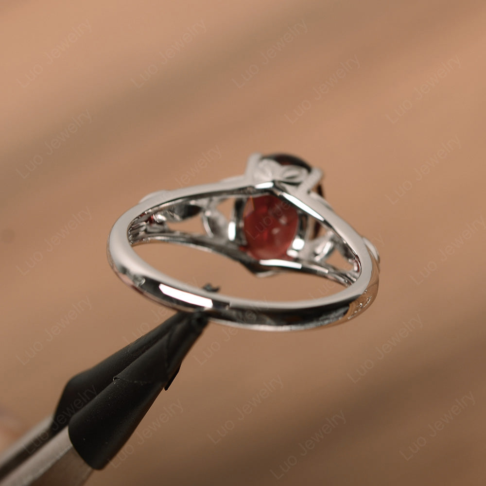Oval Shaped Garnet Solitaire Ring Art Deco - LUO Jewelry