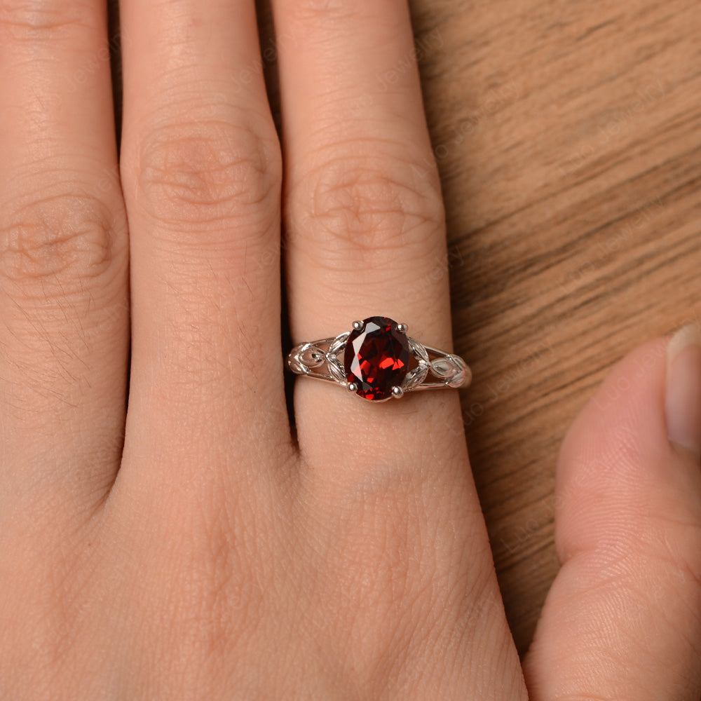 Oval Shaped Garnet Solitaire Ring Art Deco - LUO Jewelry