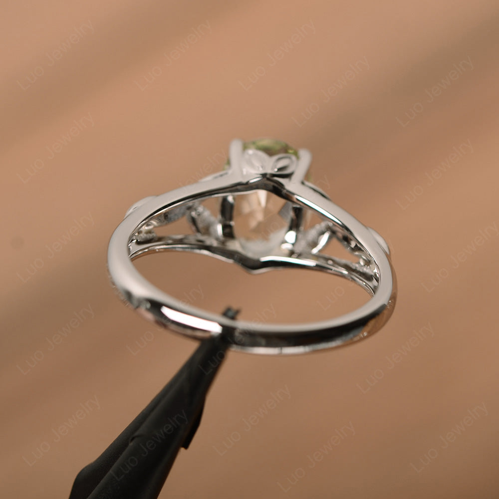 Oval Shaped Green Amethyst Solitaire Ring Art Deco - LUO Jewelry