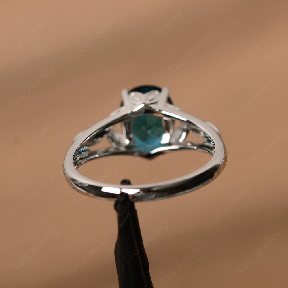 Oval Shaped London Blue Topaz Solitaire Ring Art Deco - LUO Jewelry
