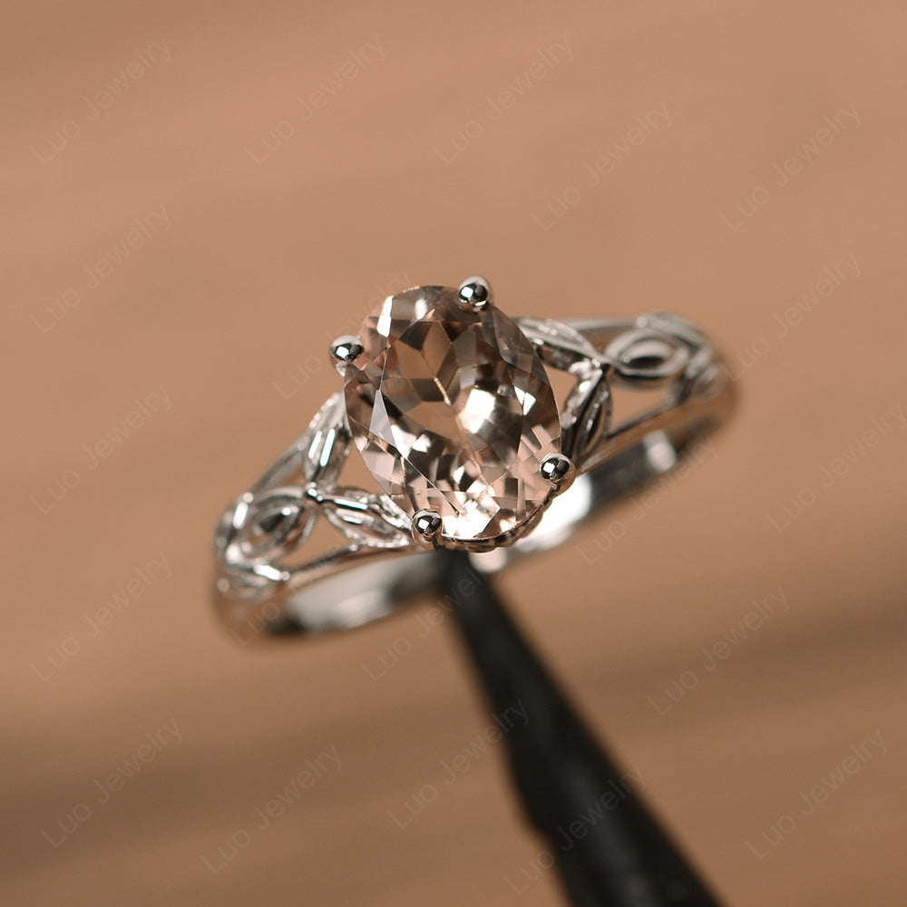 Oval Shaped Morganite Solitaire Ring Art Deco - LUO Jewelry