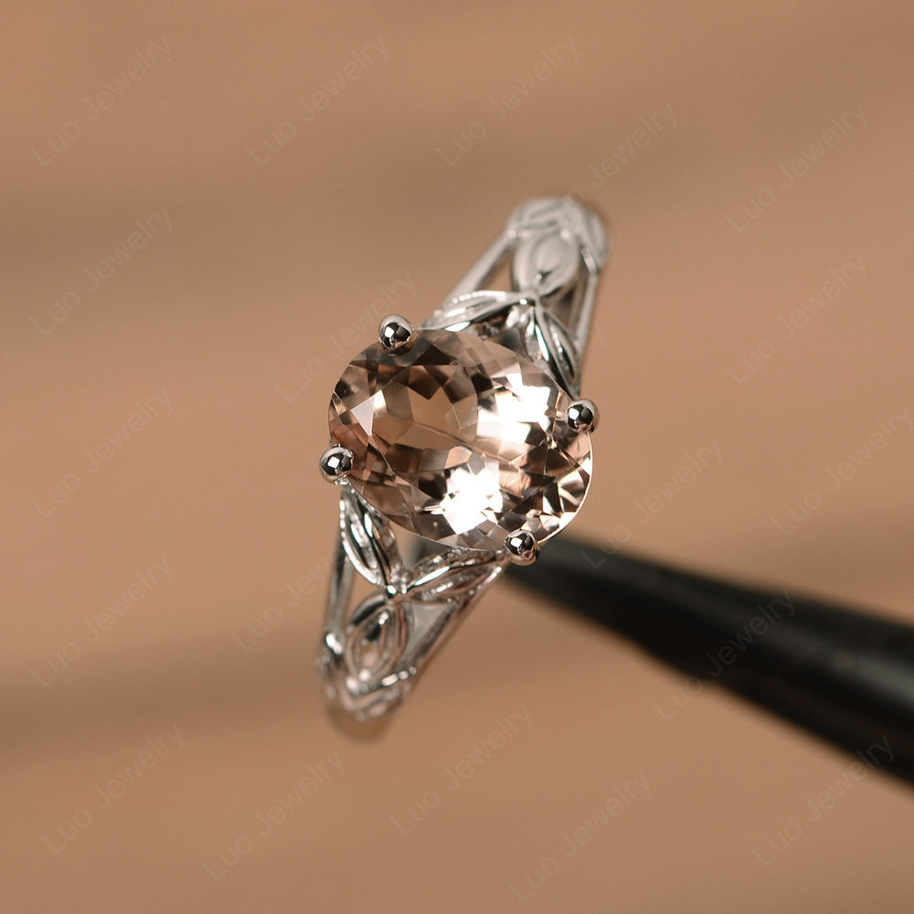 Oval Shaped Morganite Solitaire Ring Art Deco - LUO Jewelry