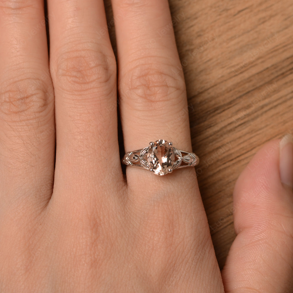 Oval Shaped Morganite Solitaire Ring Art Deco - LUO Jewelry