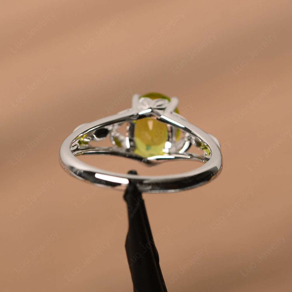 Oval Shaped Peridot Solitaire Ring Art Deco - LUO Jewelry