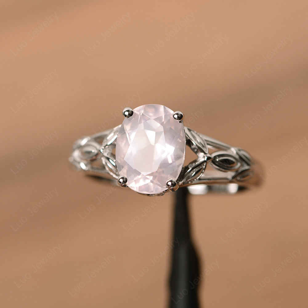 Oval Shaped Rose Quartz Solitaire Ring Art Deco - LUO Jewelry