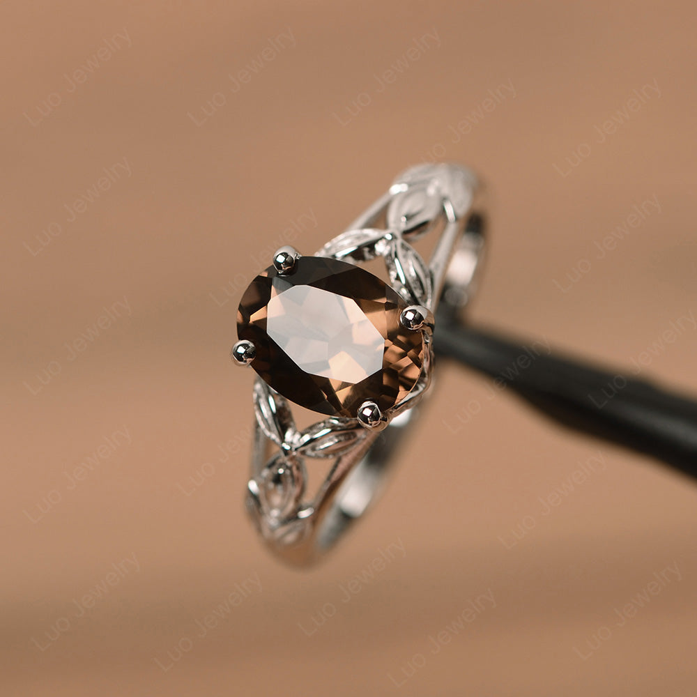 Oval Shaped Smoky Quartz  Solitaire Ring Art Deco - LUO Jewelry