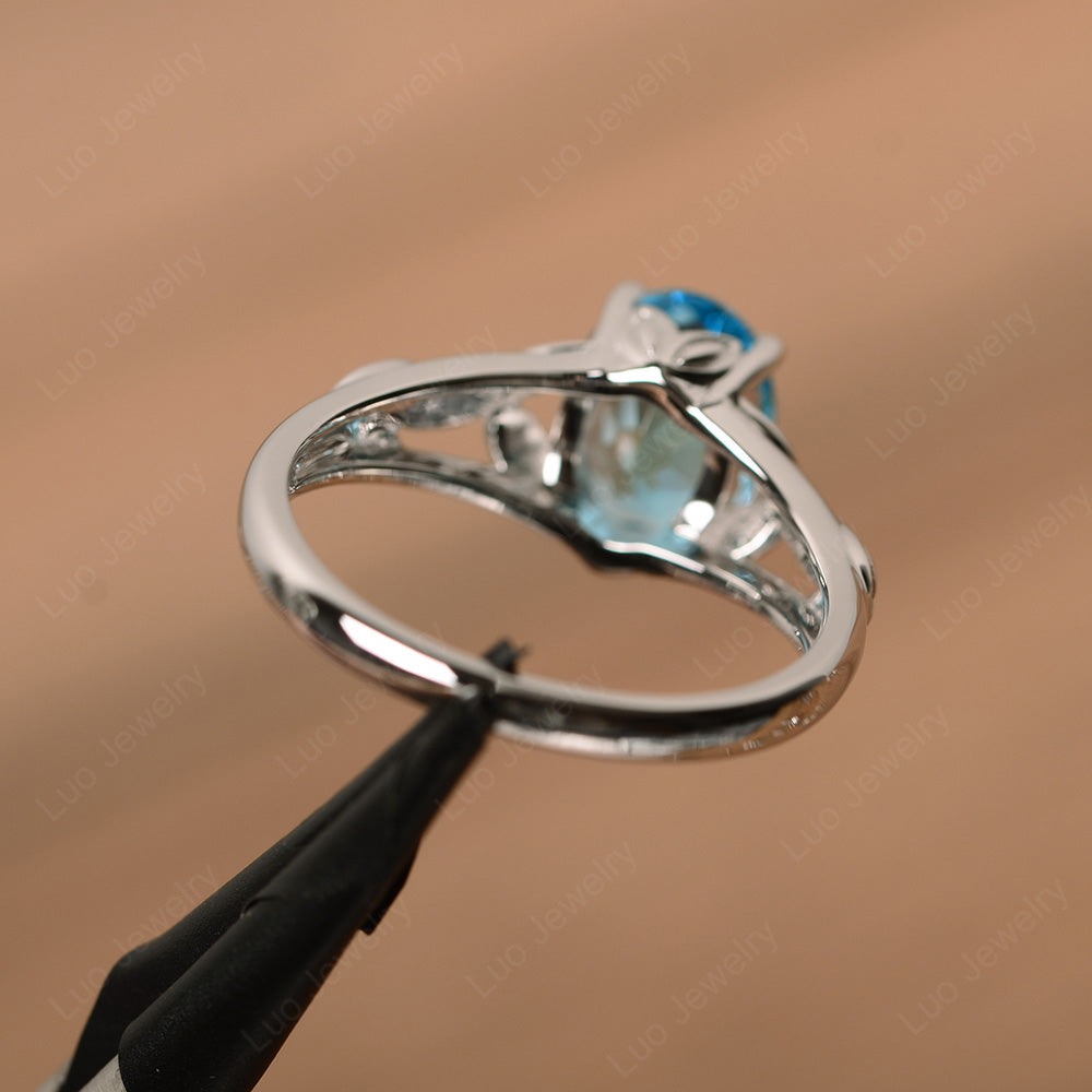 Oval Shaped Swiss Blue Topaz Solitaire Ring Art Deco - LUO Jewelry