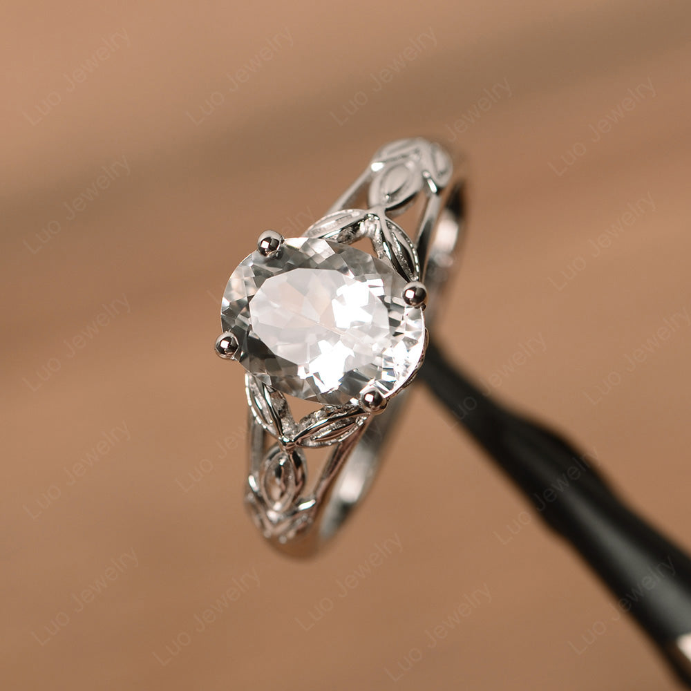 Oval Shaped White Topaz Solitaire Ring Art Deco - LUO Jewelry
